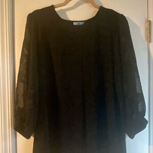 CeCe Black Crepe Blouse with Sheer Chiffon sleeves- like new!